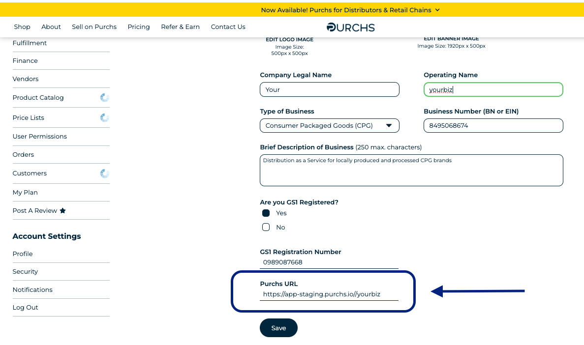 Where to find your unique Purchs URL